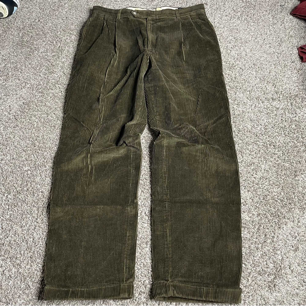 Vintage Jos A Bank Corduroy Pants Mens 35 X 30 Brown Relaxed Baggy Fit Pleated